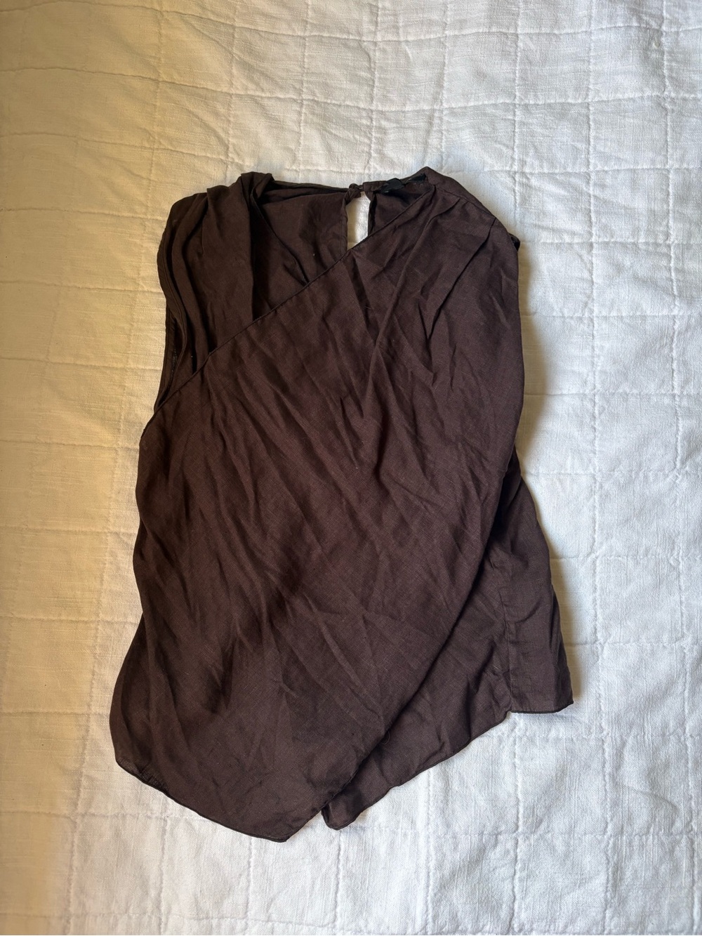 Mossimo Dutti 100% Linen Chocolate Brown Wrap Top Women’s SMALL - Picture 2 of 7